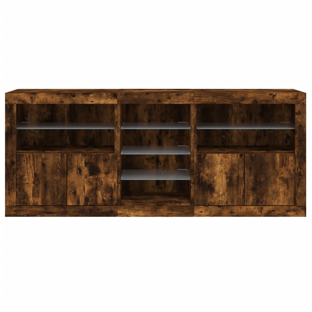 Aparador com luzes LED 181,5x37x67 cm carvalho fumado