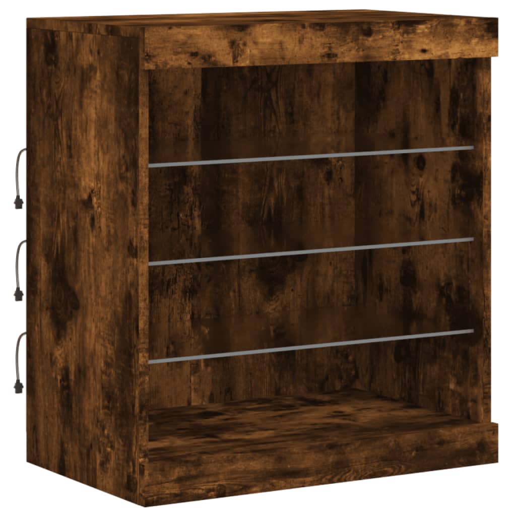 Aparador com luzes LED 181,5x37x67 cm carvalho fumado