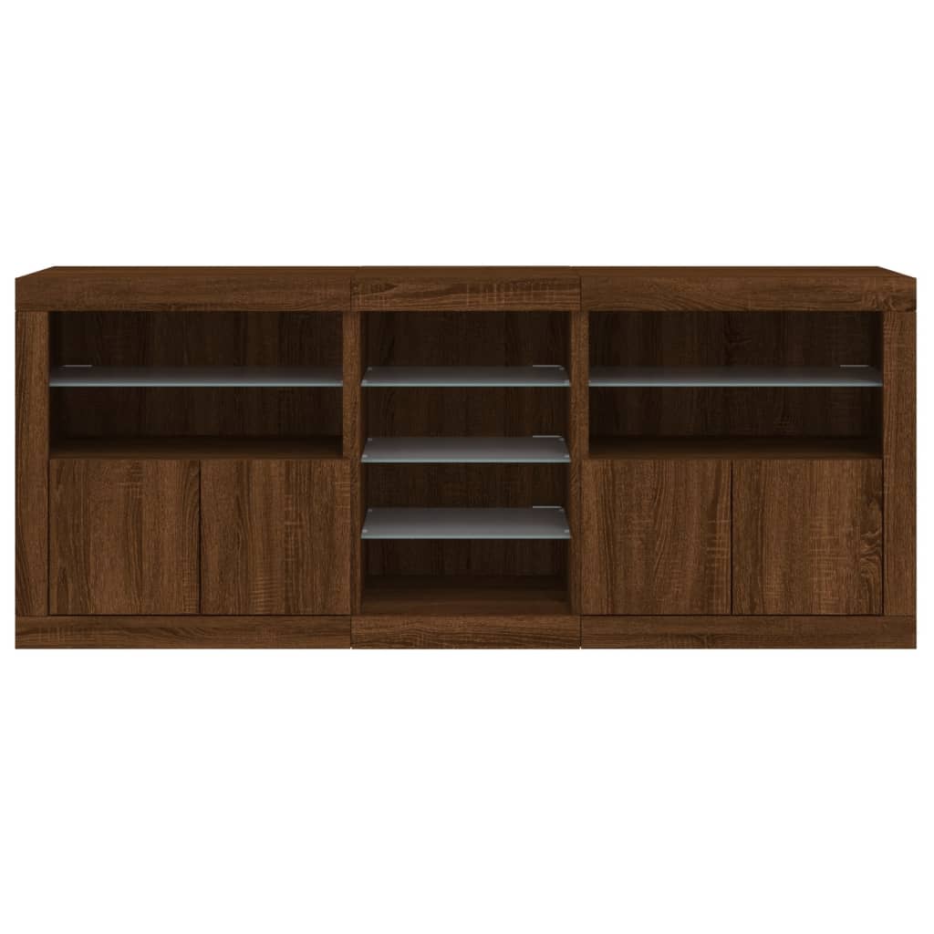 Aparador com luzes LED 181,5x37x67 cm carvalho castanho