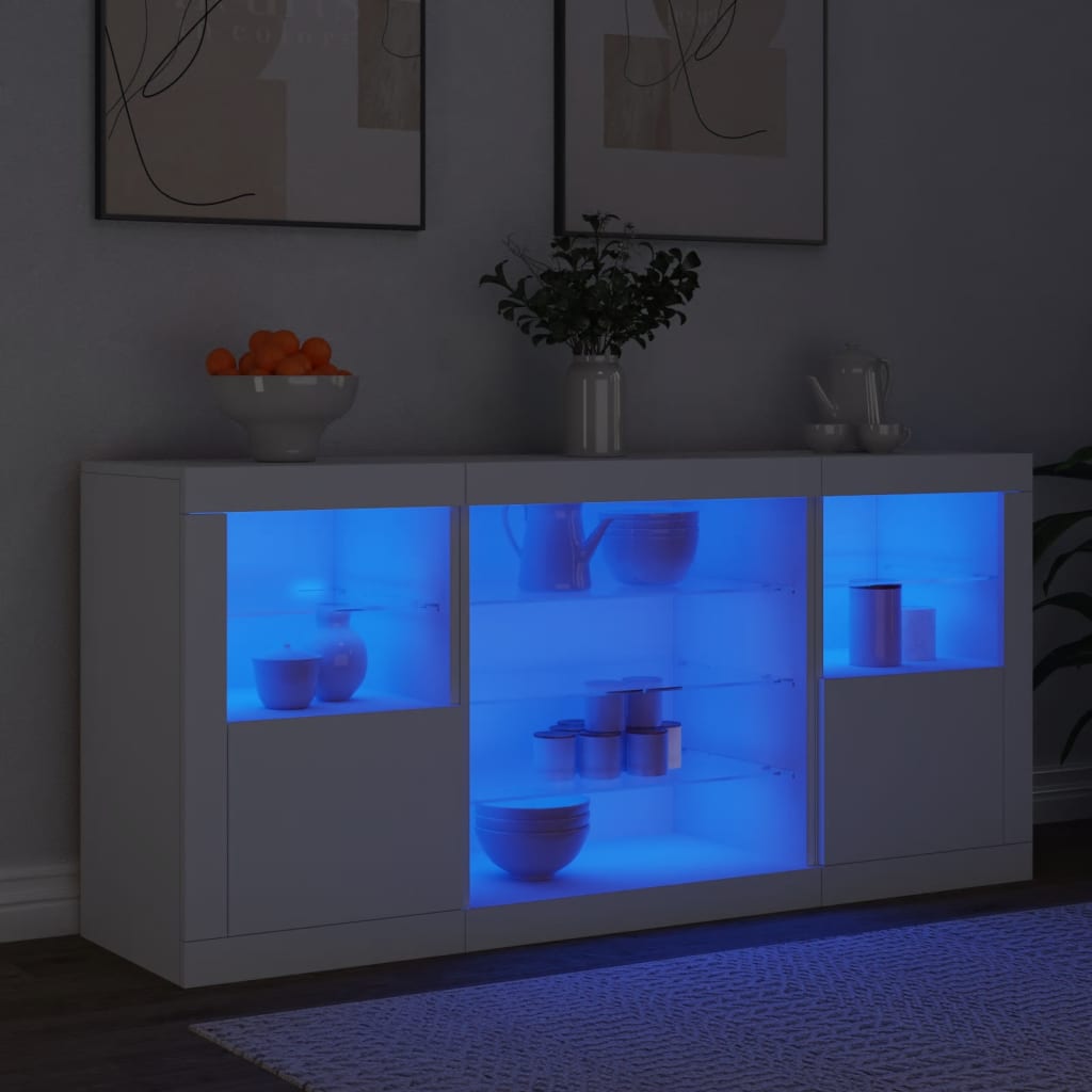 Aparador com luzes LED 142,5x37x67 cm branco