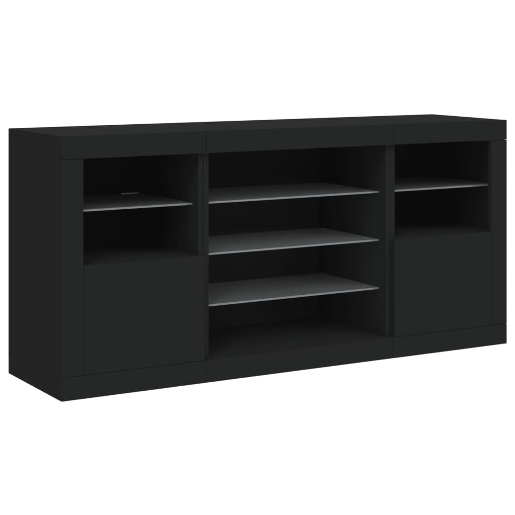 Aparador com luzes LED 142,5x37x67 cm preto