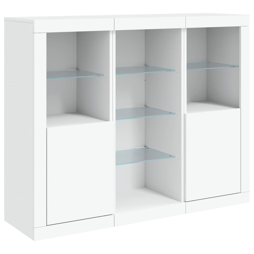 Aparadores c/ luzes LED 3 pcs derivados de madeira branco