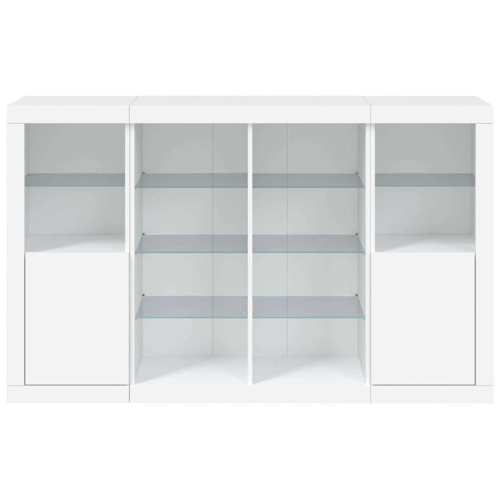 Aparadores c/ luzes LED 3 pcs derivados de madeira branco