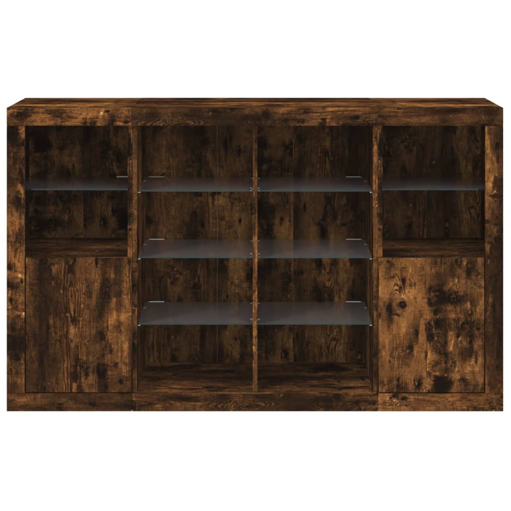 Aparadores c/ LEDs 3 pcs derivados de madeira carvalho fumado