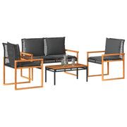 4 pcs conjunto lounge de jardim c/ almofadões vime PE preto