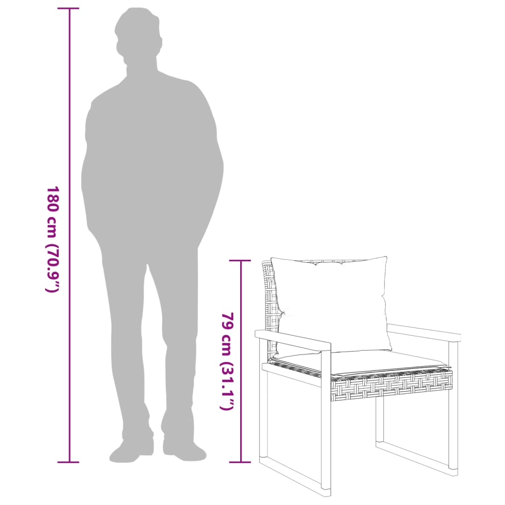 3 pcs conj. bistrô c/ almofadões vime PE/acácia mistura beges