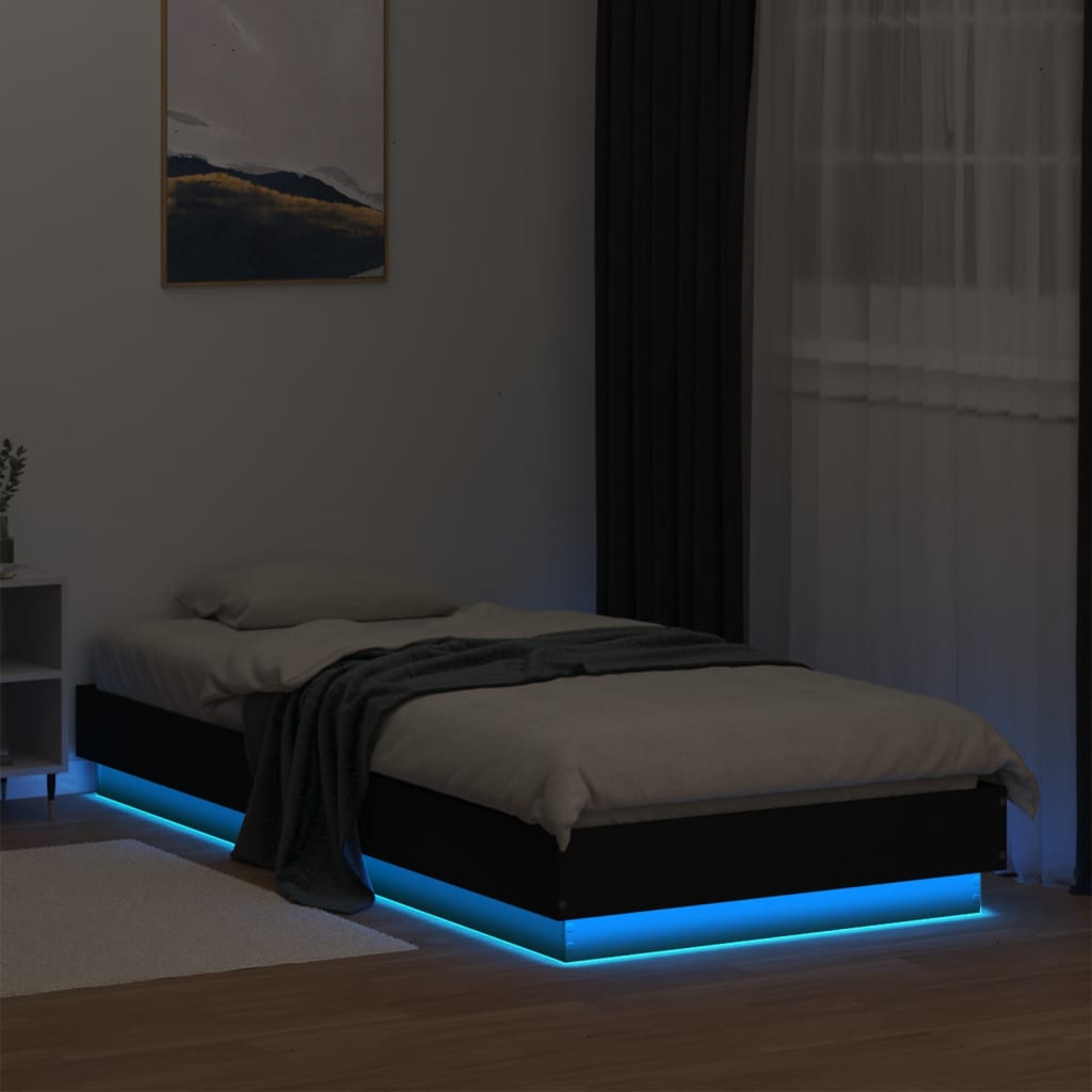 Estrutura de cama com luzes LED 100x200 cm preto