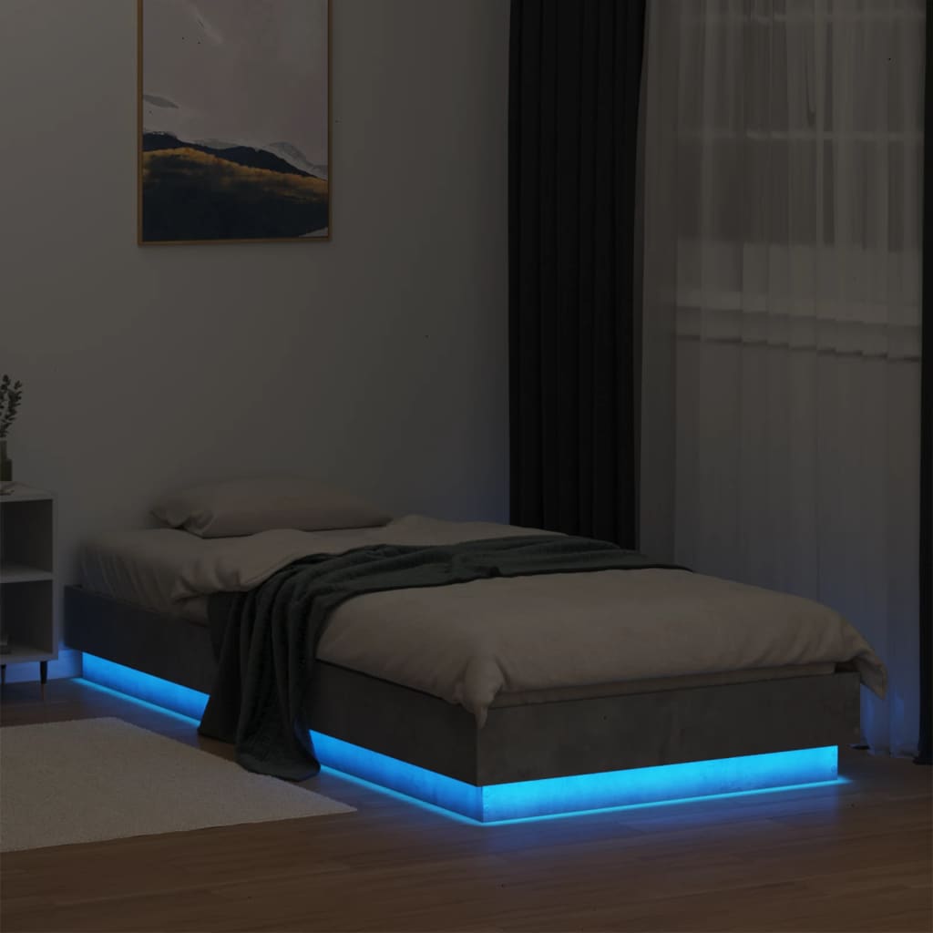 Estrutura de cama com luzes LED 100x200 cm cinzento-cimento