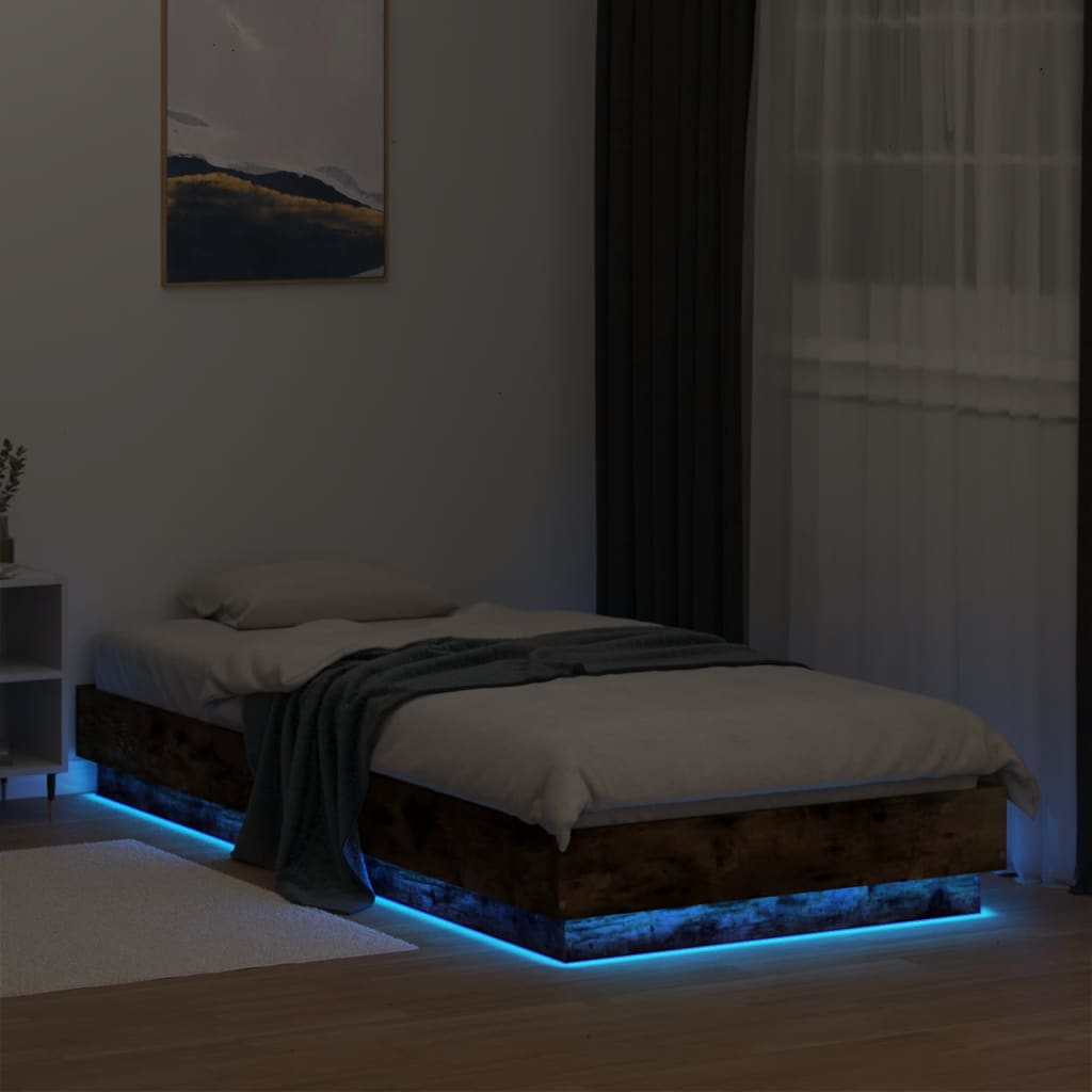Estrutura de cama com luzes LED 100x200 cm carvalho fumado