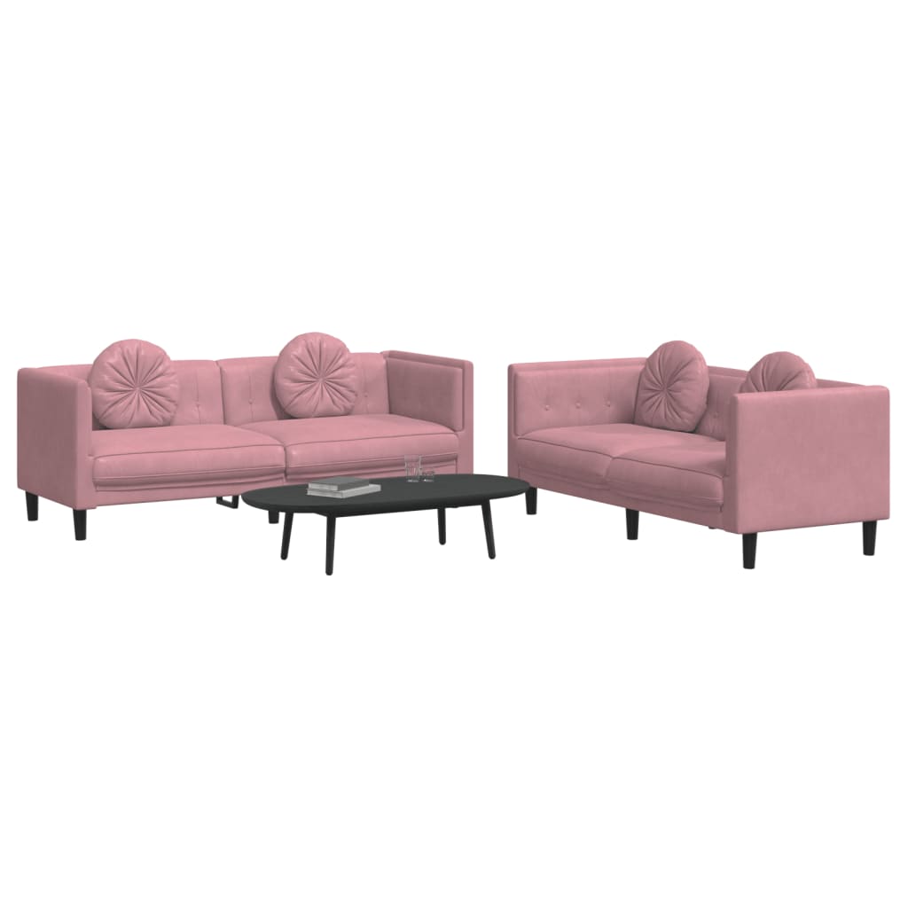 2 pcs conjunto de sofás com almofadas veludo rosa