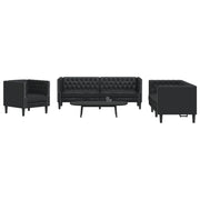 3 pcs conjunto de sofás chesterfield couro artificial preto