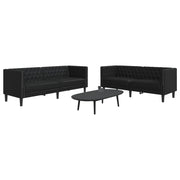 2 pcs conjunto de sofás chesterfield couro artificial preto