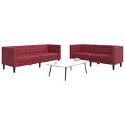 2 pcs conj. de sofás chesterfield couro artif. vermelho tinto