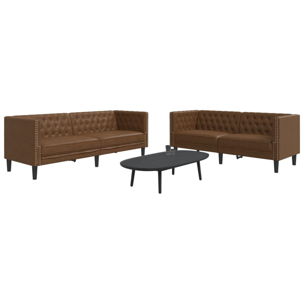 2 pcs conj. de sofás chesterfield camurça artificial castanho