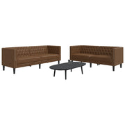 2 pcs conj. de sofás chesterfield camurça artificial castanho