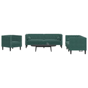 3 pcs conj. de sofás chesterfield com rolos veludo verde-escuro