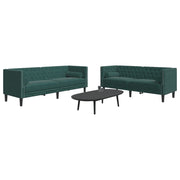 2 pcs conj. de sofás chesterfield com rolos veludo verde-escuro