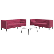 2 pcs conj. sofás chesterfield com rolos veludo vermelho-tinto