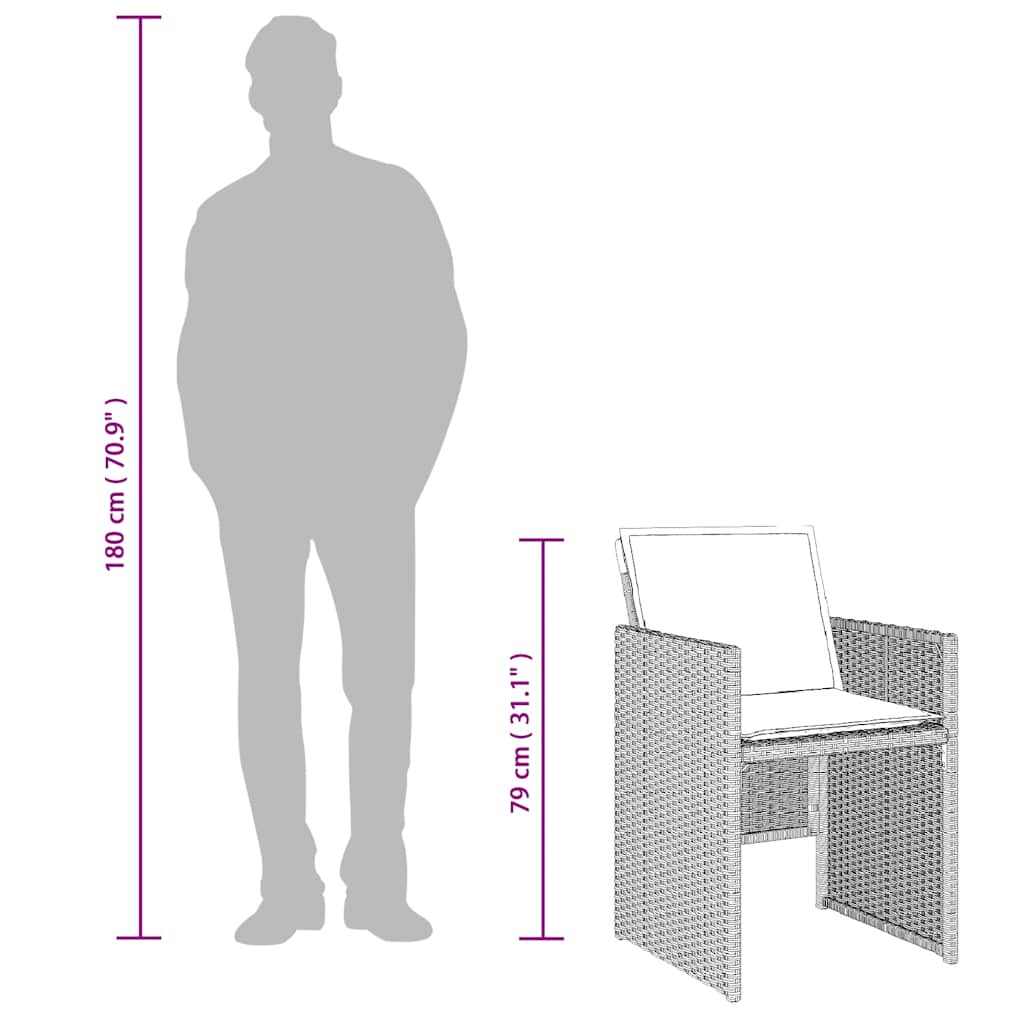 13 pcs conj. jantar jardim c/ almofadões vime PE cinzento-claro