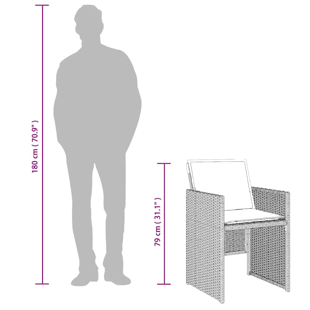 13 pcs conj. jantar jardim c/ almofadões vime PE cinzento-claro