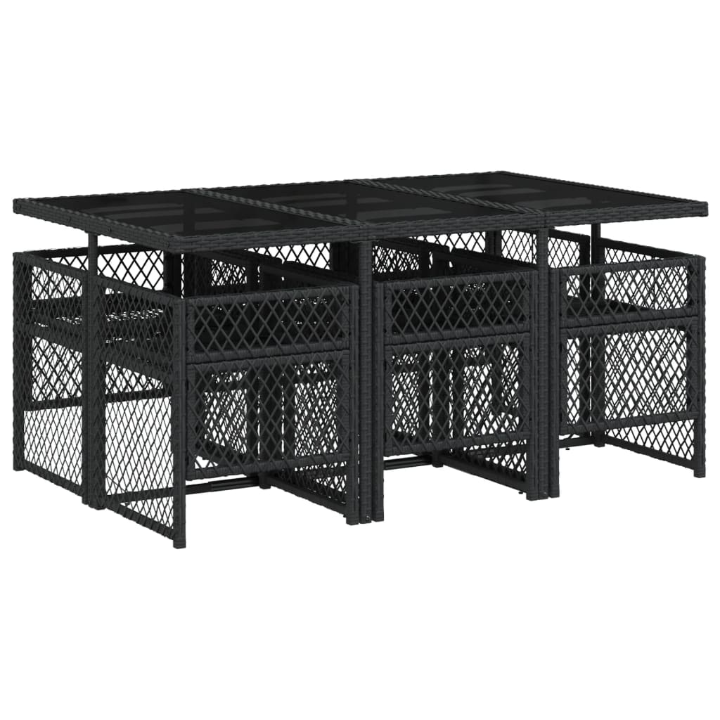 7 pcs conjunto de jantar p/ jardim c/ almofadões vime PE preto