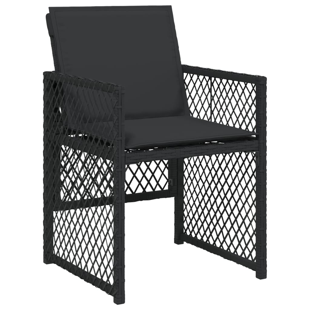 7 pcs conjunto de jantar p/ jardim c/ almofadões vime PE preto