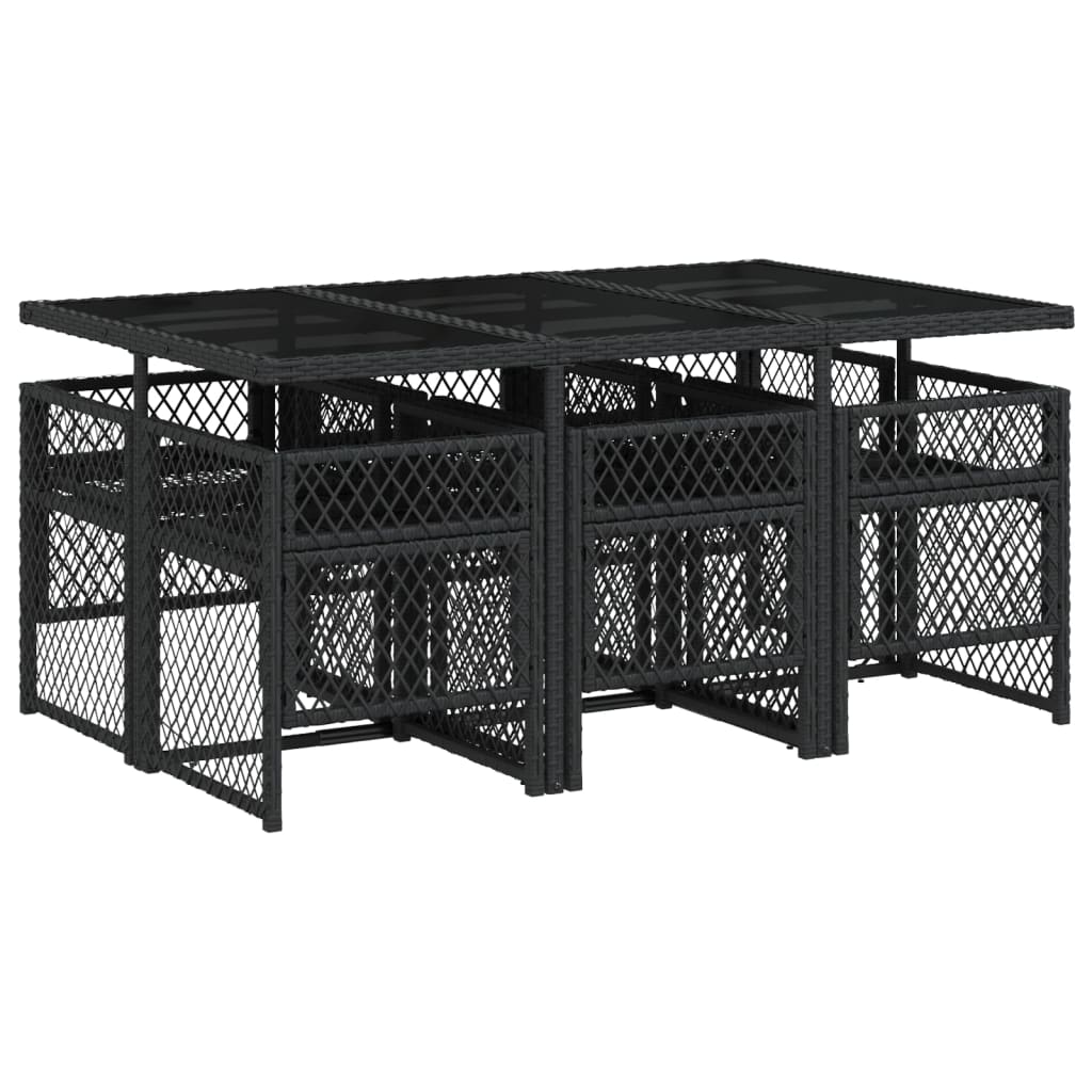 7 pcs conjunto de jantar p/ jardim c/ almofadões vime PE preto
