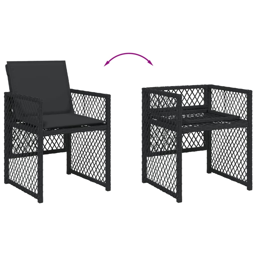 7 pcs conjunto de jantar p/ jardim c/ almofadões vime PE preto