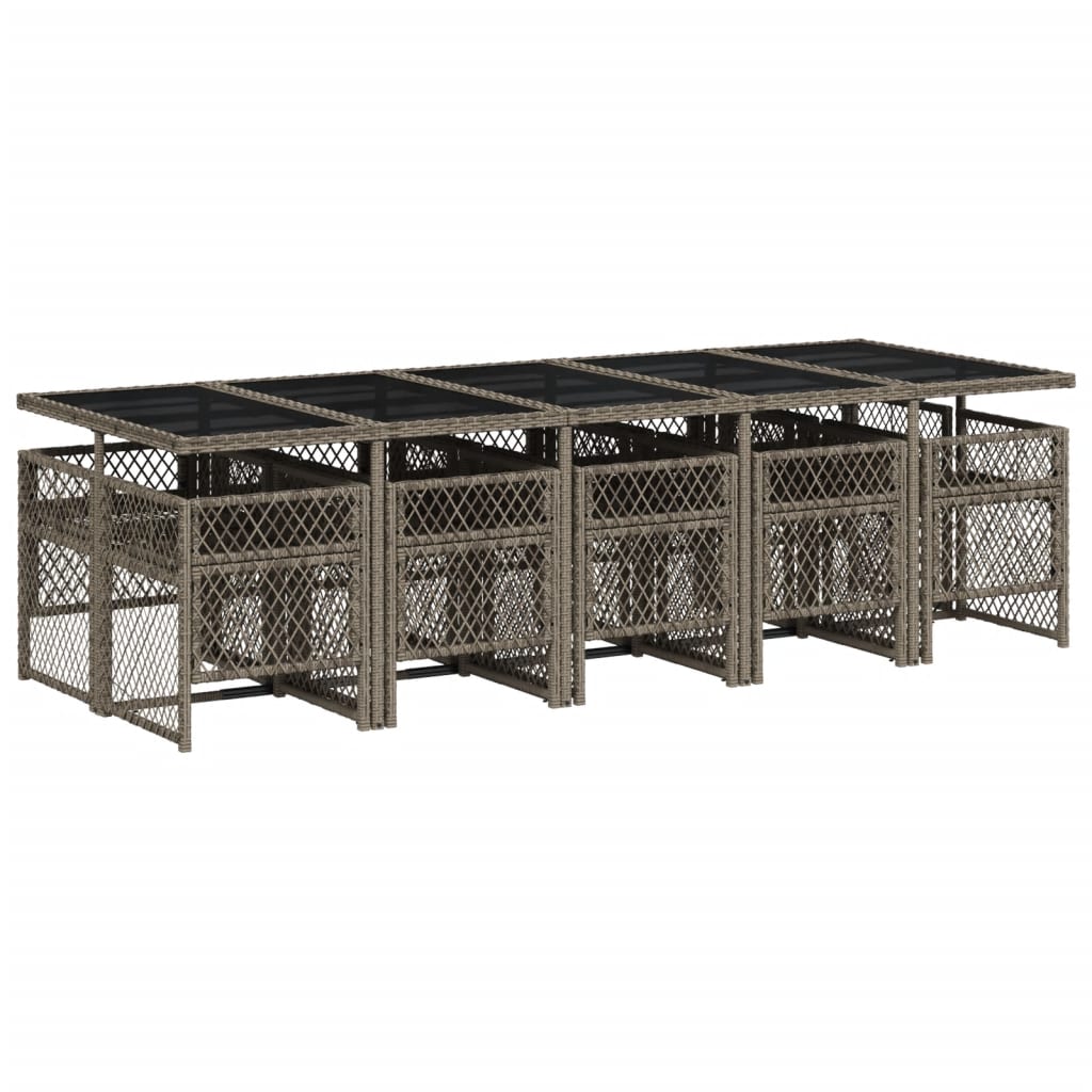 11 pcs conjunto jantar p/ jardim c/ almofadões vime PE cinzento