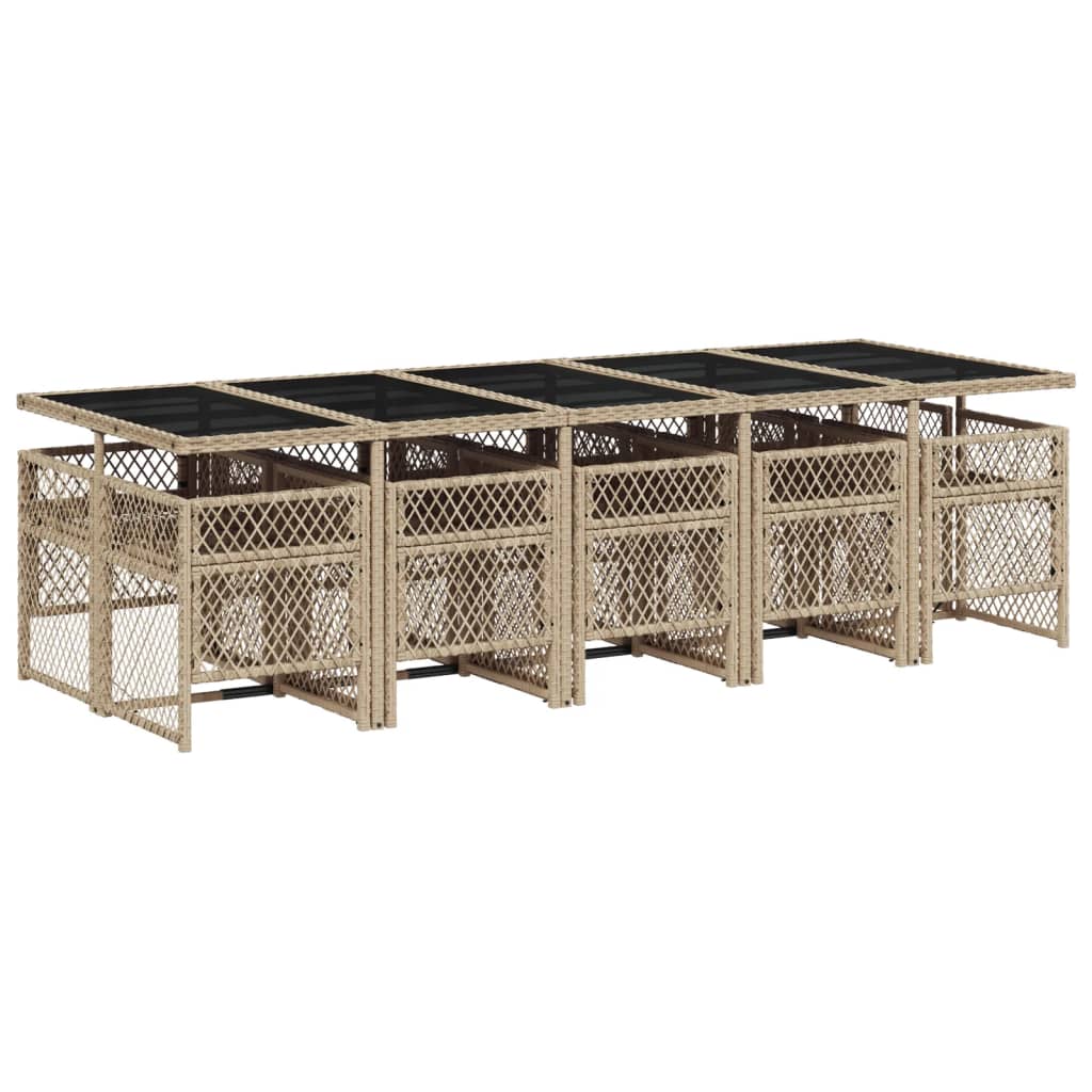 11 pcs conjunto de jantar p/ jardim com almofadões vime PE bege