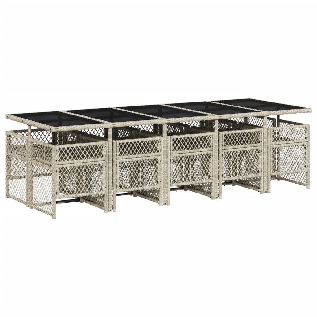 11 pcs conjunto jantar p/ jardim c/ almofadões vime PE cinzento