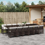 13 pcs conjunto jantar p/ jardim c/ almofadões vime PE castanho