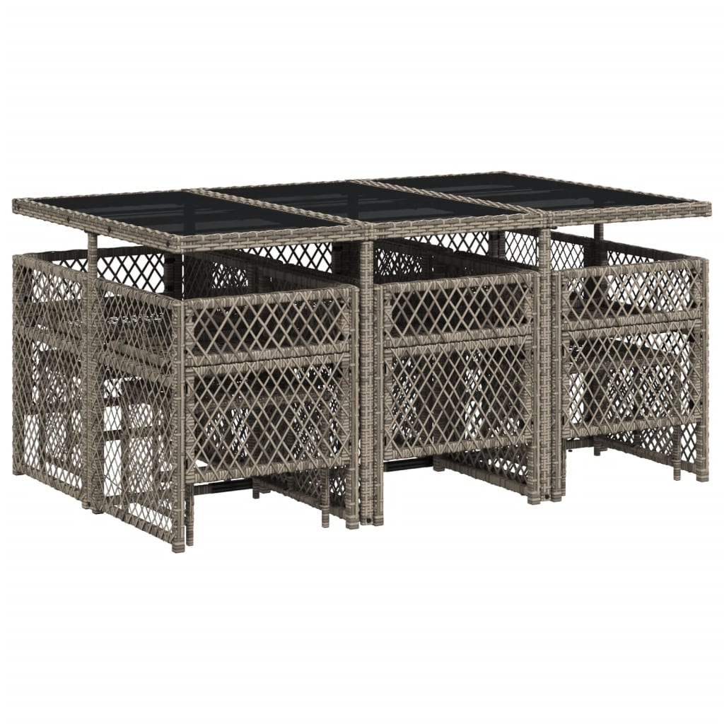 11 pcs conjunto jantar p/ jardim c/ almofadões vime PE cinzento