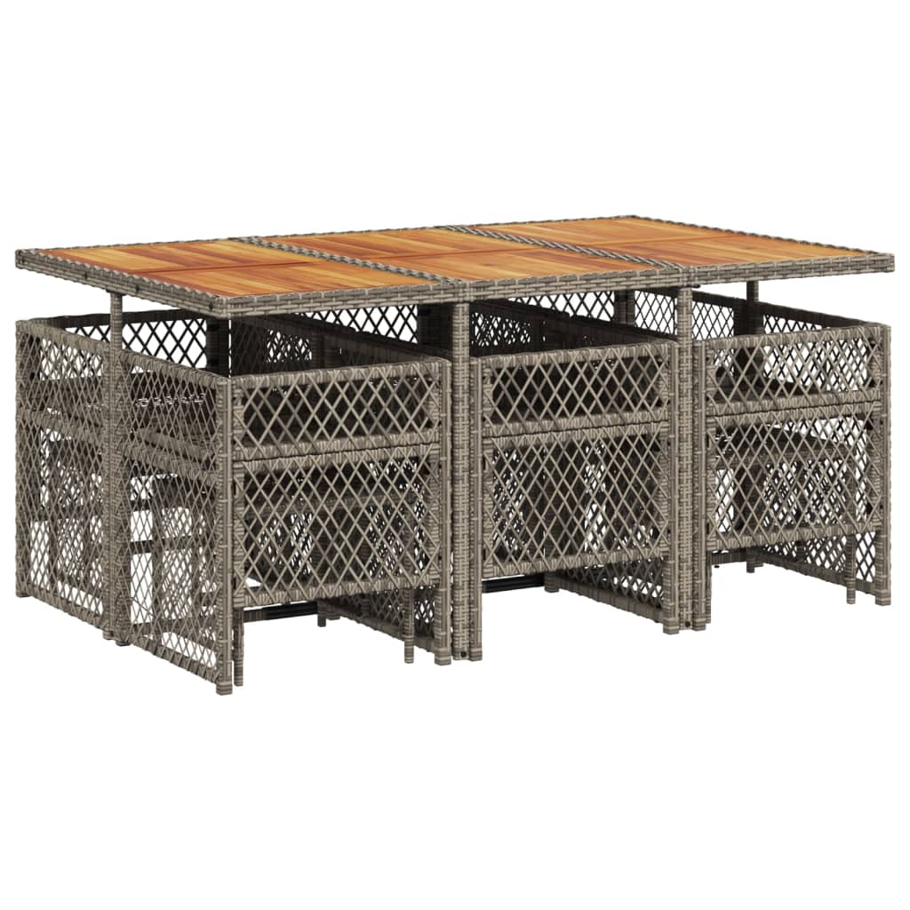 11 pcs conjunto jantar p/ jardim c/ almofadões vime PE cinzento