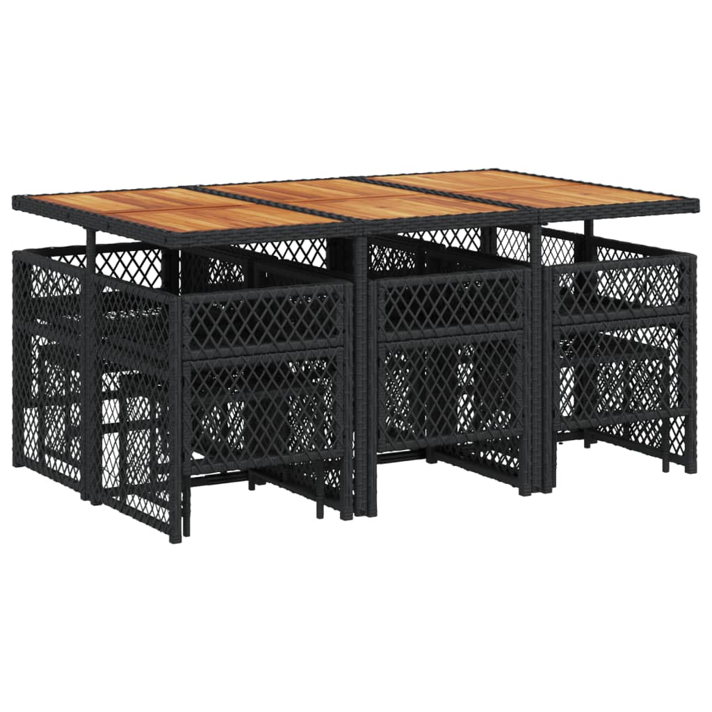 11 pcs conjunto de jantar p/ jardim c/ almofadões vime PE preto