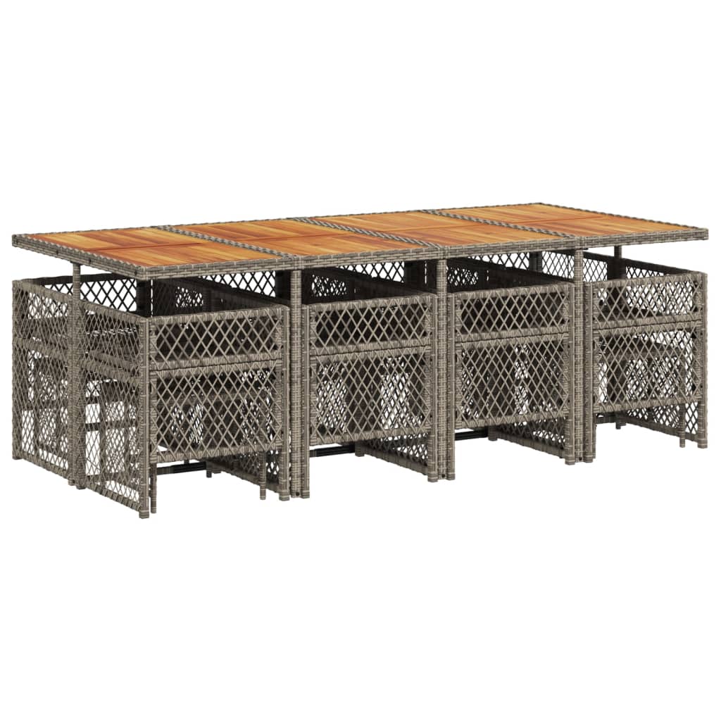 13 pcs conjunto jantar p/ jardim c/ almofadões vime PE cinzento