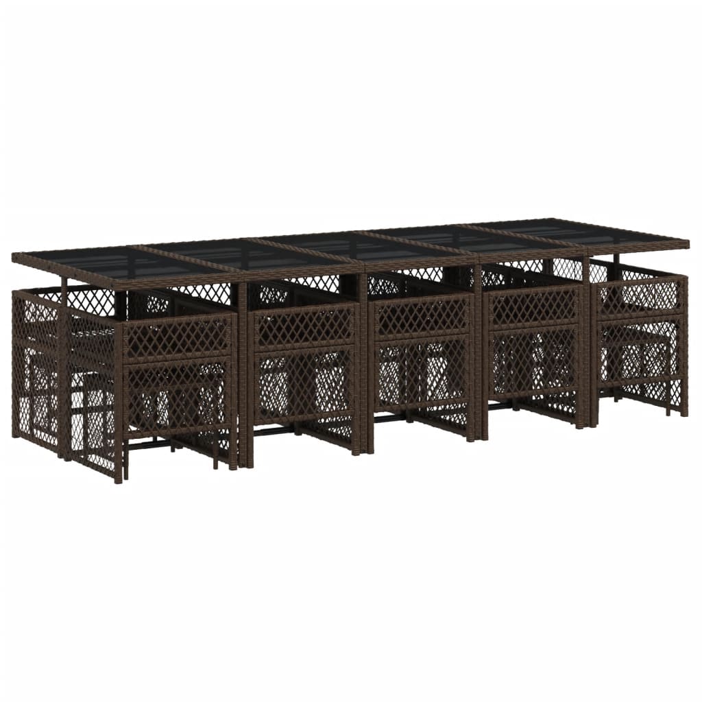 15 pcs conjunto jantar p/ jardim c/ almofadões vime PE castanho