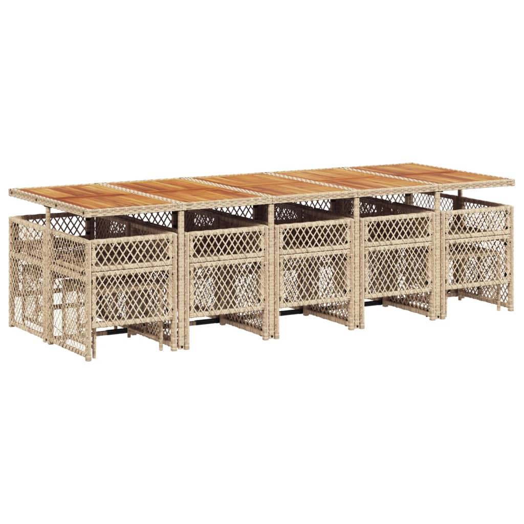 15 pcs conjunto de jantar p/ jardim com almofadões vime PE bege