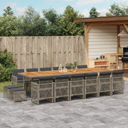 17 pcs conj. de jantar p/ jardim c/ almofadões vime PE cinzento