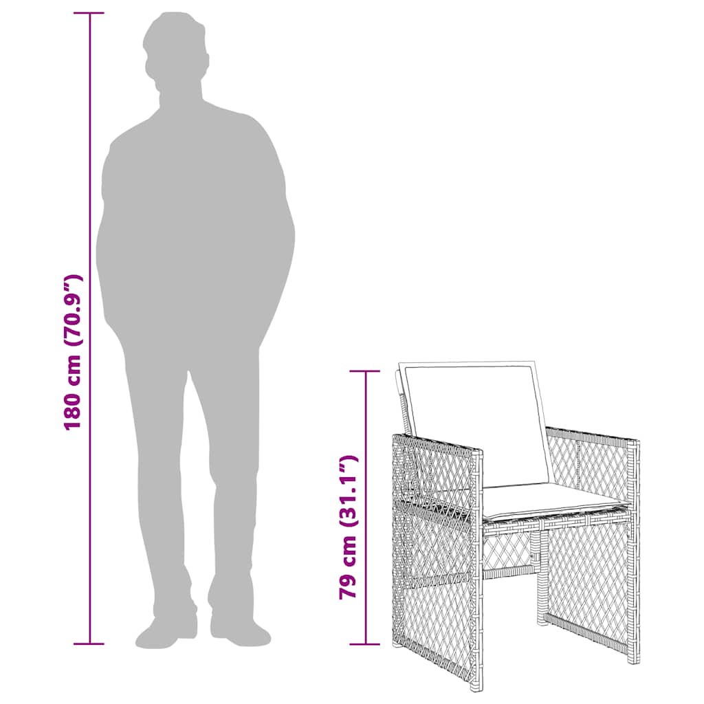 17 pcs conjunto de jantar p/ jardim c/ almofadões vime PE bege