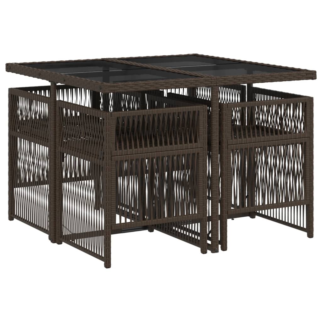 5 pcs conjunto jantar p/ jardim c/ almofadões vime PE castanho