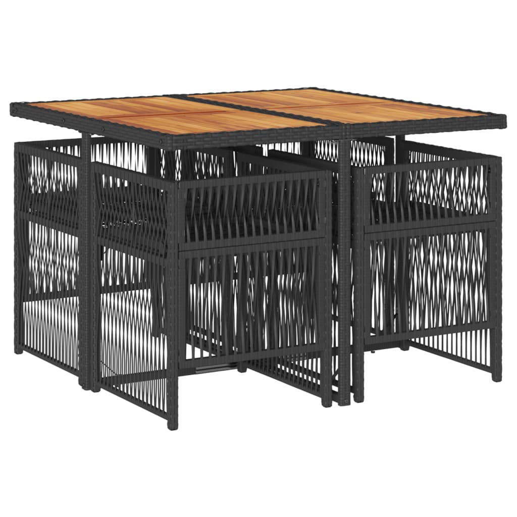 5 pcs conjunto de jantar p/ jardim c/ almofadões vime PE preto