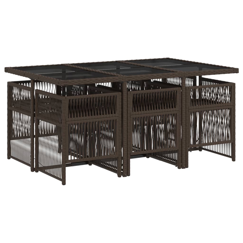 7 pcs conjunto jantar p/ jardim c/ almofadões vime PE castanho