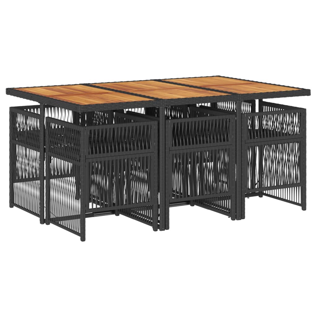 7 pcs conjunto de jantar p/ jardim c/ almofadões vime PE preto