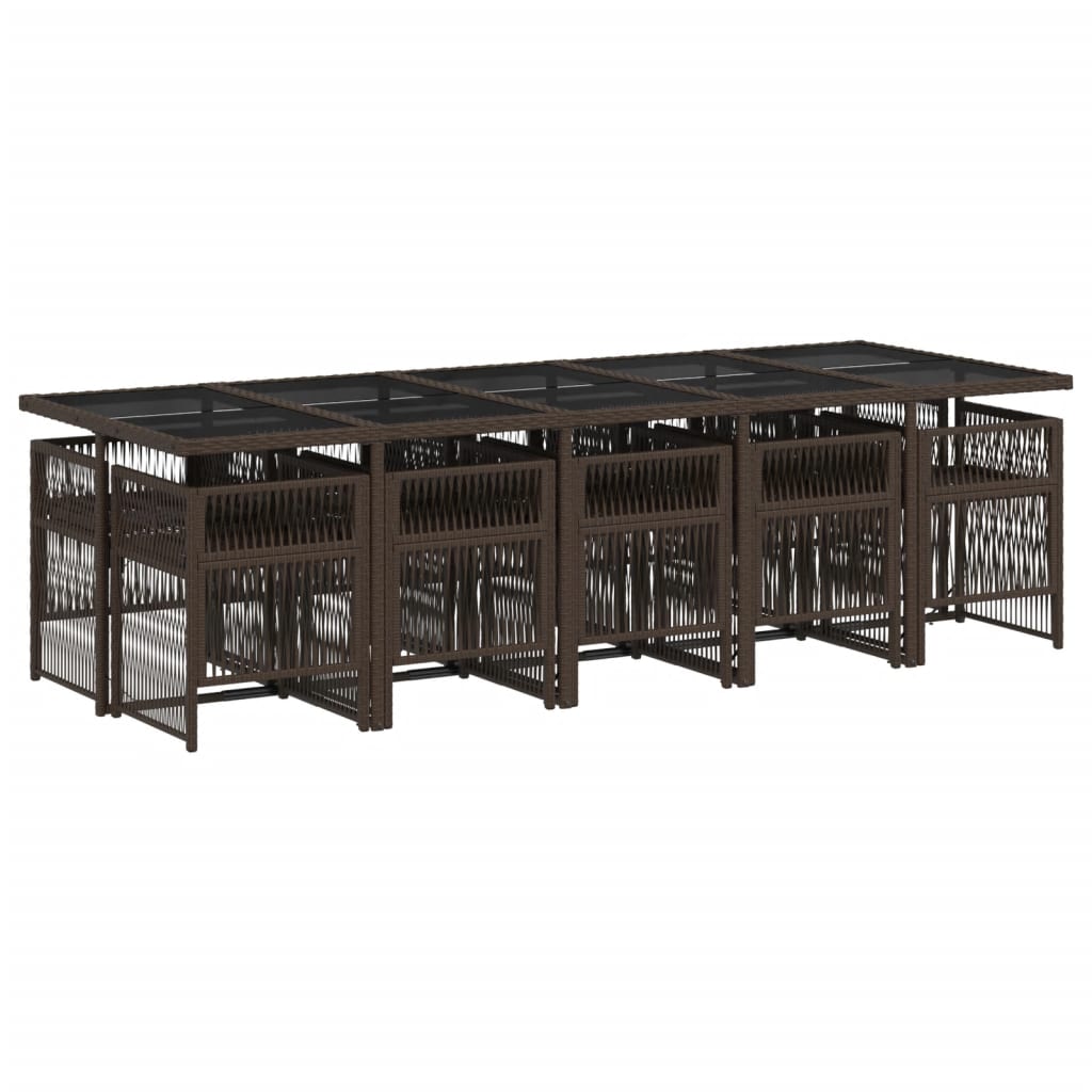 11 pcs conjunto jantar p/ jardim c/ almofadões vime PE castanho