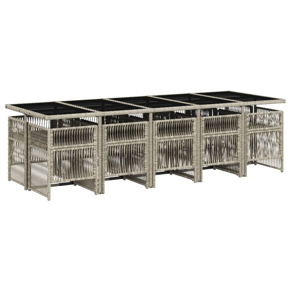 11 pcs conjunto jantar p/ jardim c/ almofadões vime PE cinzento