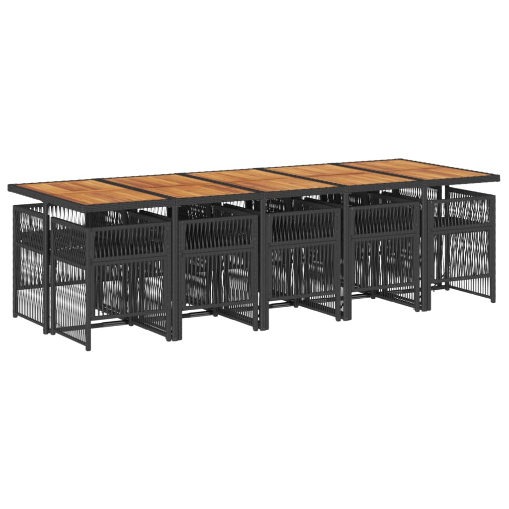 11 pcs conjunto de jantar p/ jardim c/ almofadões vime PE preto