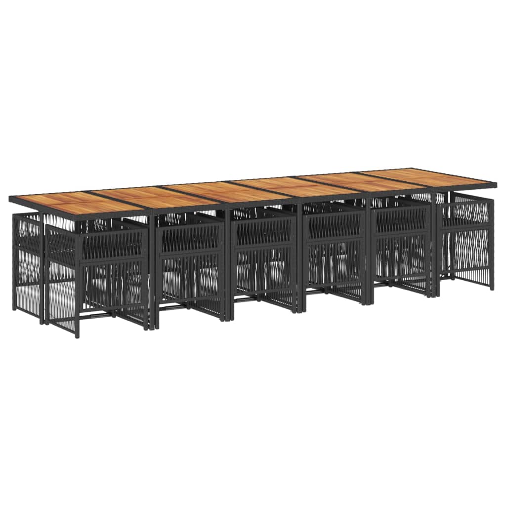 13 pcs conjunto de jantar p/jardim com almofadões vime PE preto