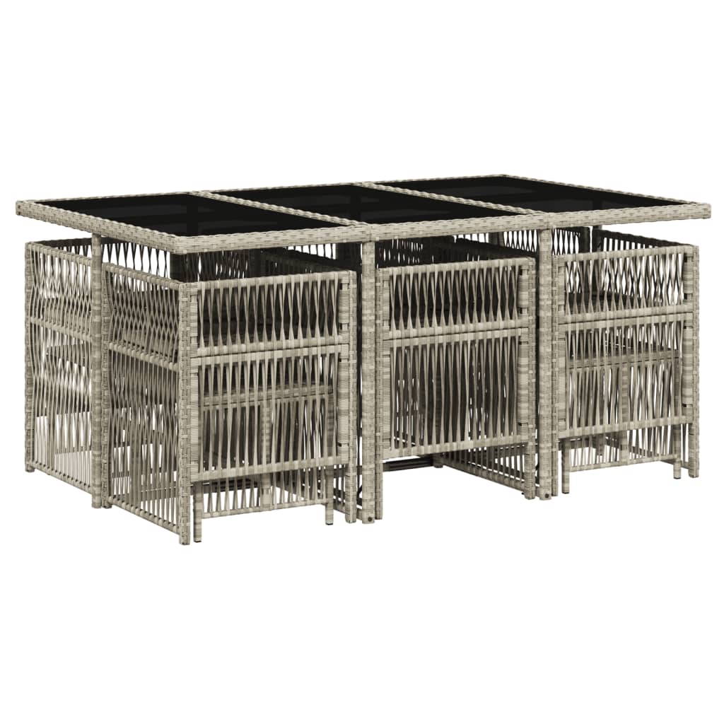 11 pcs conjunto jantar p/ jardim c/ almofadões vime PE cinzento