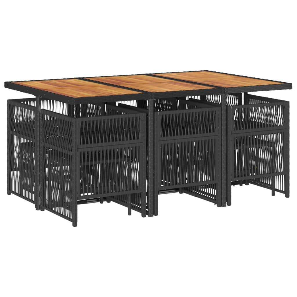 11 pcs conjunto de jantar p/ jardim c/ almofadões vime PE preto